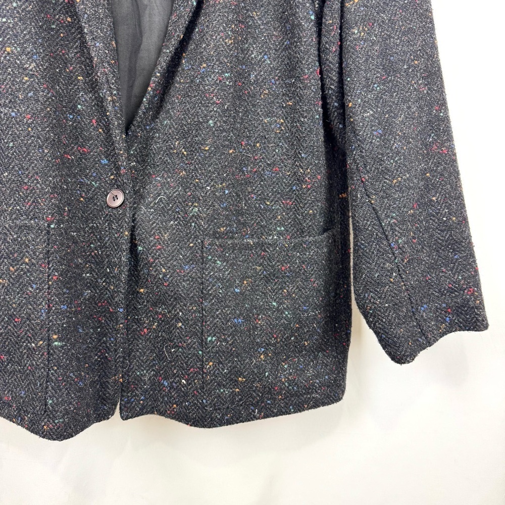 VINTAGE Savannah Women's M Wool Tweed Houndstooth Blazer Jacket Black Speckled - Picture 2 of 10